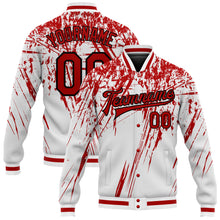 Laden Sie das Bild in den Galerie-Viewer, Custom White Red-Black 3D Pattern Design Bomber Full-Snap Varsity Letterman Jacket