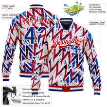 Laden Sie das Bild in den Galerie-Viewer, Custom White Royal-Red 3D Pattern Design Bomber Full-Snap Varsity Letterman Jacket