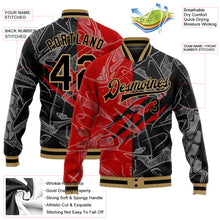 Загрузить изображение в средство просмотра галереи, Custom Graffiti Pattern Black Red-Old Gold 3D Bomber Full-Snap Varsity Letterman Jacket