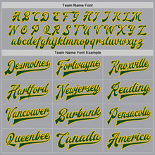 Load image into Gallery viewer, Custom Gray Green-Gold Bomber Full-Snap Varsity Letterman Jacket