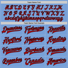 Load image into Gallery viewer, Custom Light Blue Red-Black Bomber Full-Snap Varsity Letterman Jacket