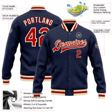 Загрузить изображение в средство просмотра галереи, Custom Navy Red-Cream Bomber Full-Snap Varsity Letterman Jacket