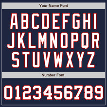 Загрузить изображение в средство просмотра галереи, Custom Navy White-Red Bomber Full-Snap Varsity Letterman Jacket