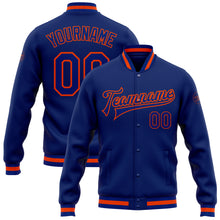 Загрузить изображение в средство просмотра галереи, Custom Royal Royal-Orange Bomber Full-Snap Varsity Letterman Jacket