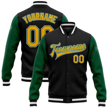 Charger l'image dans la galerie, Custom Black Gold-Kelly Green Bomber Full-Snap Varsity Letterman Two Tone Jacket