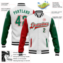 Charger l'image dans la galerie, Custom White Kelly Green-Red Bomber Full-Snap Varsity Letterman Two Tone Jacket