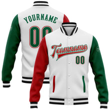 Charger l'image dans la galerie, Custom White Kelly Green-Red Bomber Full-Snap Varsity Letterman Two Tone Jacket