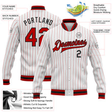 Charger l'image dans la galerie, Custom White Red Pinstripe Red-Black Bomber Full-Snap Varsity Letterman Jacket