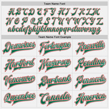 Load image into Gallery viewer, Custom White Red Pinstripe Kelly Green-Red Bomber Full-Snap Varsity Letterman Jacket