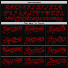Laden Sie das Bild in den Galerie-Viewer, Custom Black Black-Red Bomber Full-Snap Varsity Letterman Jacket