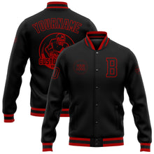 Laden Sie das Bild in den Galerie-Viewer, Custom Black Black-Red Bomber Full-Snap Varsity Letterman Jacket