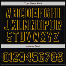Load image into Gallery viewer, Custom Black Black-Gold Bomber Full-Snap Varsity Letterman Jacket