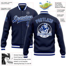 Charger l'image dans la galerie, Custom Navy Royal-White Bomber Full-Snap Varsity Letterman Jacket