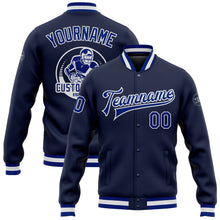 Charger l'image dans la galerie, Custom Navy Royal-White Bomber Full-Snap Varsity Letterman Jacket