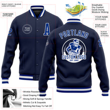 Загрузить изображение в средство просмотра галереи, Custom Navy Royal-White Bomber Full-Snap Varsity Letterman Jacket
