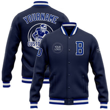 Загрузить изображение в средство просмотра галереи, Custom Navy Royal-White Bomber Full-Snap Varsity Letterman Jacket