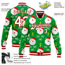 Laden Sie das Bild in den Galerie-Viewer, Custom Kelly Green White-Red Christmas 3D Bomber Full-Snap Varsity Letterman Jacket