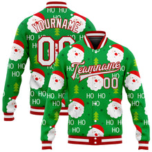 Laden Sie das Bild in den Galerie-Viewer, Custom Kelly Green White-Red Christmas 3D Bomber Full-Snap Varsity Letterman Jacket
