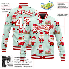 Laden Sie das Bild in den Galerie-Viewer, Custom Pea Green White-Red Christmas 3D Bomber Full-Snap Varsity Letterman Jacket
