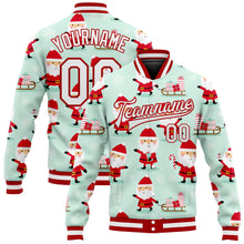 Laden Sie das Bild in den Galerie-Viewer, Custom Pea Green White-Red Christmas 3D Bomber Full-Snap Varsity Letterman Jacket
