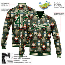 Laden Sie das Bild in den Galerie-Viewer, Custom Green Green-Cream Christmas 3D Bomber Full-Snap Varsity Letterman Jacket