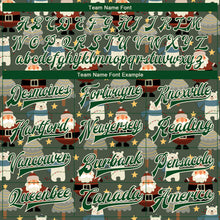 Laden Sie das Bild in den Galerie-Viewer, Custom Green Green-Cream Christmas 3D Bomber Full-Snap Varsity Letterman Jacket
