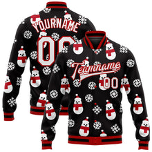 Load image into Gallery viewer, Custom Black White-Red Christmas 3D Bomber Full-Snap Varsity Letterman Jacket
