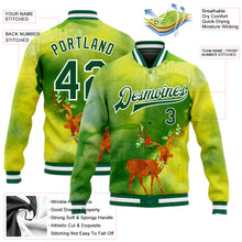 Laden Sie das Bild in den Galerie-Viewer, Custom Neon Green Kelly Green-Gold Christmas 3D Bomber Full-Snap Varsity Letterman Jacket