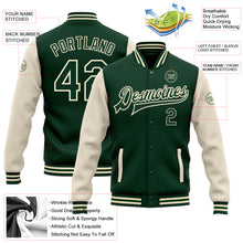 Загрузить изображение в средство просмотра галереи, Custom Green Green-Cream Bomber Full-Snap Varsity Letterman Two Tone Jacket