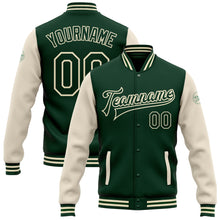 Загрузить изображение в средство просмотра галереи, Custom Green Green-Cream Bomber Full-Snap Varsity Letterman Two Tone Jacket