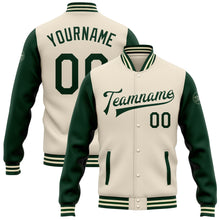Load image into Gallery viewer, Custom Cream Green Bomber Full-Snap Varsity Letterman Two Tone Jacket