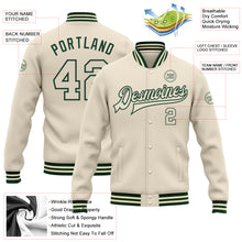 Charger l'image dans la galerie, Custom Cream Cream-Green Bomber Full-Snap Varsity Letterman Jacket
