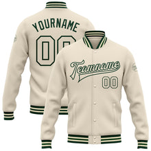 Charger l'image dans la galerie, Custom Cream Cream-Green Bomber Full-Snap Varsity Letterman Jacket