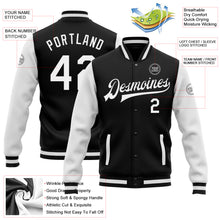 Laden Sie das Bild in den Galerie-Viewer, Custom Black White Bomber Full-Snap Varsity Letterman Two Tone Jacket