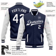 Charger l'image dans la galerie, Custom Navy White Bomber Full-Snap Varsity Letterman Two Tone Jacket
