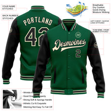 Charger l'image dans la galerie, Custom Kelly Green Black-Cream Bomber Full-Snap Varsity Letterman Two Tone Jacket