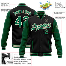 Charger l'image dans la galerie, Custom Black Kelly Green-Cream Bomber Full-Snap Varsity Letterman Two Tone Jacket