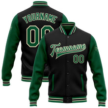 Charger l'image dans la galerie, Custom Black Kelly Green-Cream Bomber Full-Snap Varsity Letterman Two Tone Jacket