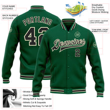 Charger l'image dans la galerie, Custom Kelly Green Black-Cream Bomber Full-Snap Varsity Letterman Jacket