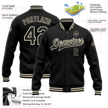 Laden Sie das Bild in den Galerie-Viewer, Custom Black Black-Cream Bomber Full-Snap Varsity Letterman Jacket