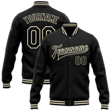 Laden Sie das Bild in den Galerie-Viewer, Custom Black Black-Cream Bomber Full-Snap Varsity Letterman Jacket