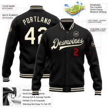 Загрузить изображение в средство просмотра галереи, Custom Black Cream-Red Bomber Full-Snap Varsity Letterman Jacket