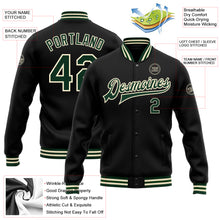 Загрузить изображение в средство просмотра галереи, Custom Black Green-Cream Bomber Full-Snap Varsity Letterman Jacket