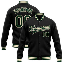 Загрузить изображение в средство просмотра галереи, Custom Black Green-Cream Bomber Full-Snap Varsity Letterman Jacket