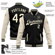 Load image into Gallery viewer, Custom Black Cream Bomber Full-Snap Varsity Letterman Two Tone Jacket
