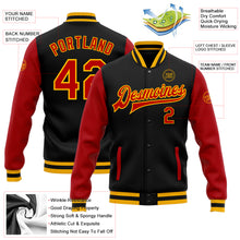 Загрузить изображение в средство просмотра галереи, Custom Black Red-Gold Bomber Full-Snap Varsity Letterman Two Tone Jacket