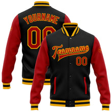 Загрузить изображение в средство просмотра галереи, Custom Black Red-Gold Bomber Full-Snap Varsity Letterman Two Tone Jacket