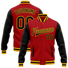 Laden Sie das Bild in den Galerie-Viewer, Custom Red Black-Gold Bomber Full-Snap Varsity Letterman Two Tone Jacket