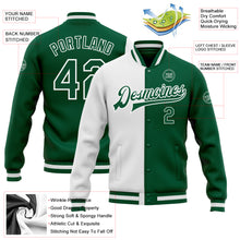 Загрузить изображение в средство просмотра галереи, Custom White Kelly Green Bomber Full-Snap Varsity Letterman Split Fashion Jacket