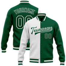 Загрузить изображение в средство просмотра галереи, Custom White Kelly Green Bomber Full-Snap Varsity Letterman Split Fashion Jacket